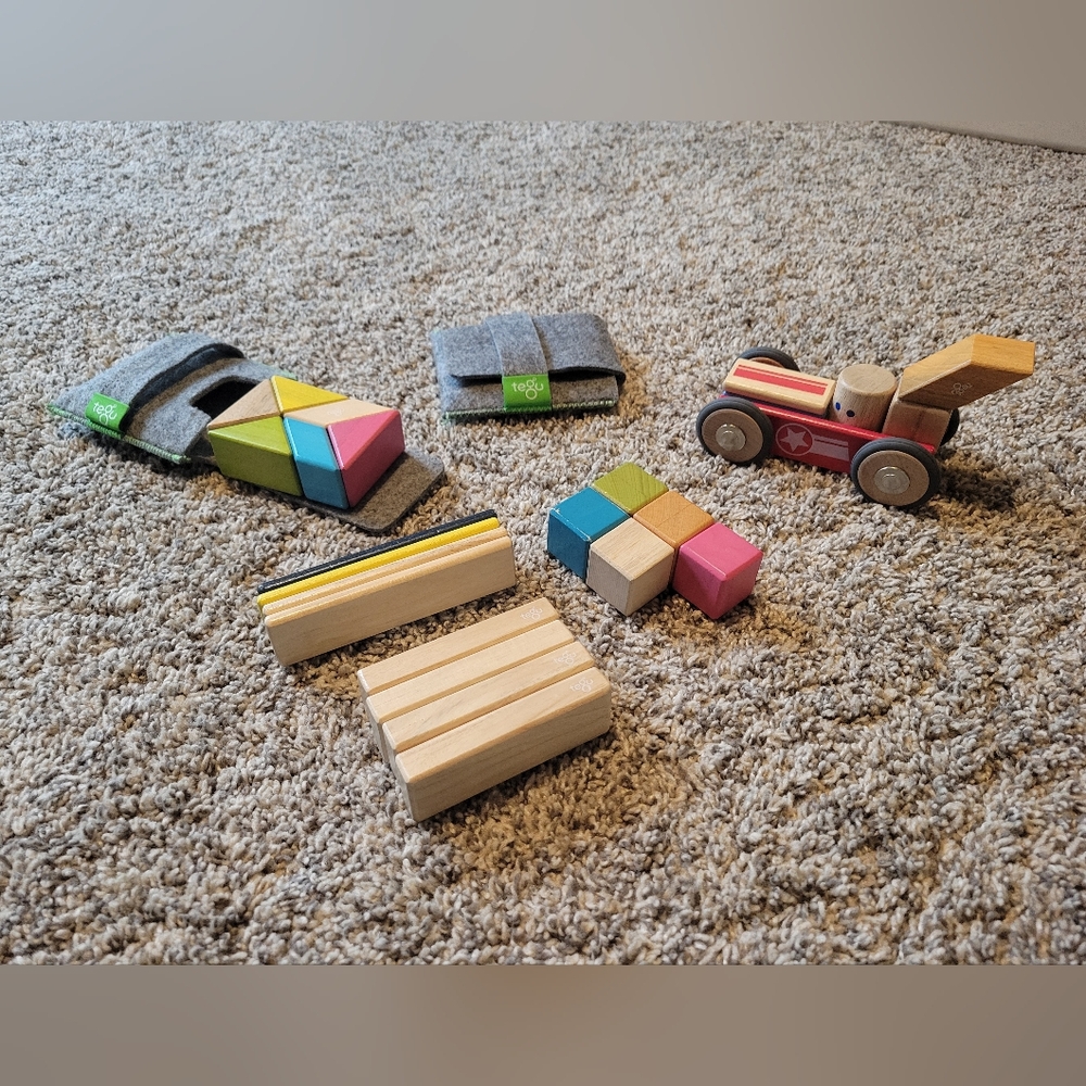Tegu Magnetic Wooden Blocks, Car Wheels, Pocket Prism Travel Pouch